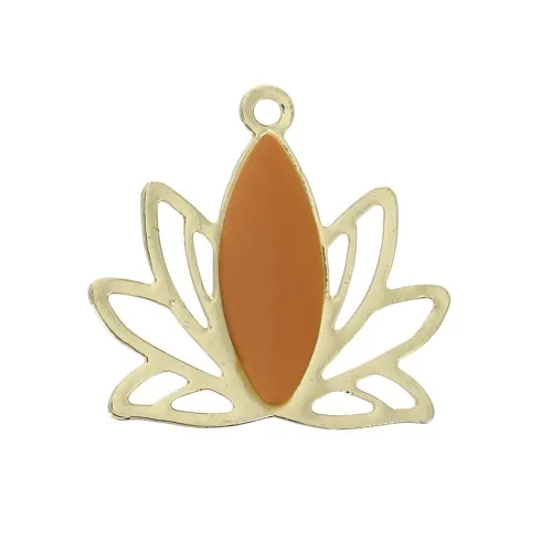 Brass water lily / lotus flower pendants 15x16 mm Gold / Mustard x4