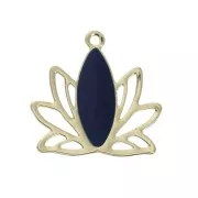 Brass water lily / lotus flower pendants 15x16 mm Gold / Dark Blue x4