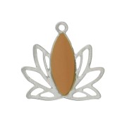 Brass water lily / lotus flower pendants 15x16 mm Silver / Mustard x4
