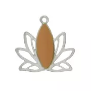 Brass water lily / lotus flower pendants 15x16 mm Silver / Mustard x4