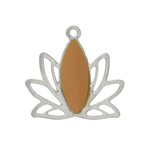 Brass water lily / lotus flower pendants 15x16 mm Silver / Mustard x4