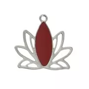 Lotus flower pendants in brass and epoxy resin 15x16 mm Silver / Dark red x4
