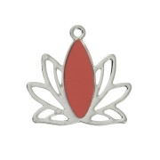 Brass water lily / lotus flower pendants 15x16 mm Silver/ Coral x4