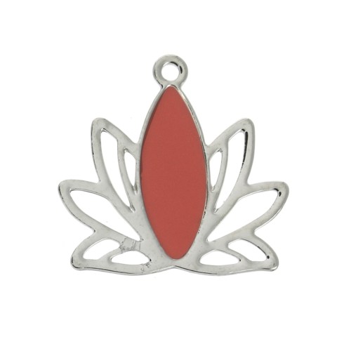 Brass water lily / lotus flower pendants 15x16 mm Silver/ Coral x4