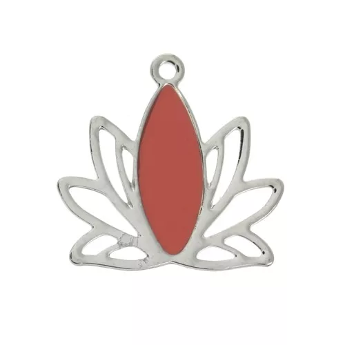 Brass water lily / lotus flower pendants 15x16 mm Silver/ Coral x4
