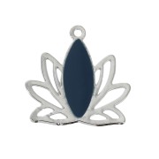 Brass water lily / lotus flower pendants 15x16 mm Silver/ Petrol Blue x4