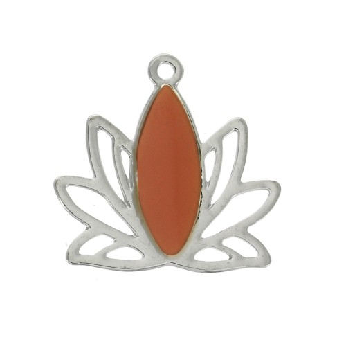 Brass water lily / lotus flower pendants 15x16 mm Silver / Terracotta x4