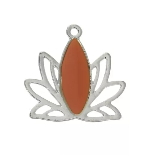 Brass water lily / lotus flower pendants 15x16 mm Silver / Terracotta x4