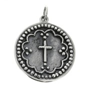 925 Sterling Silver Round medal pendant - Cross pattern 19.5 mm x1|raw }}