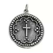 925 Sterling Silver Round medal pendant - Cross pattern 19.5 mm x1