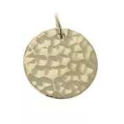 Hammered round charm 15 mm - Gold plated 3 microns x1