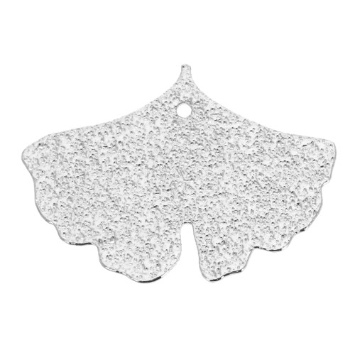 Sequin/charm with fine hammered effect - Ginkgo Leaf 15x20 mm - Silver Tone x2