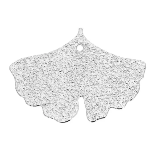Sequin/charm with fine hammered effect - Ginkgo Leaf 15x20 mm - Silver Tone x2