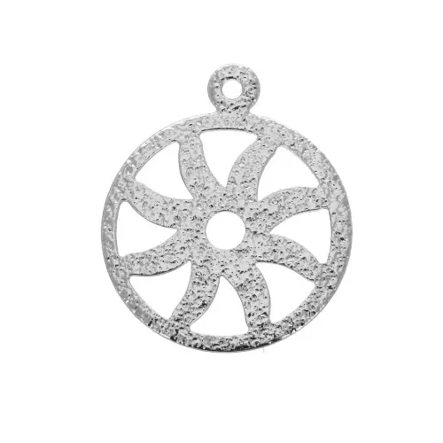 Sequin/charm with fine hammered effect - Wheel 18x15 mm - Silver Tone x4
