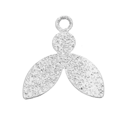 Sequin/charm with fine hammered effect - Leaf 15x14 mm - Silver Tone x4