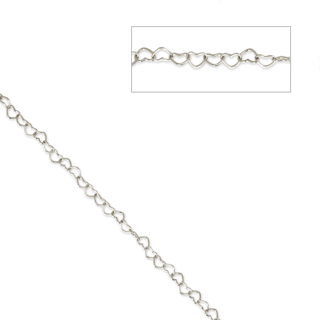 925 Sterling Silver Chain Heart links 4.5mm x50cm Perles & Co
