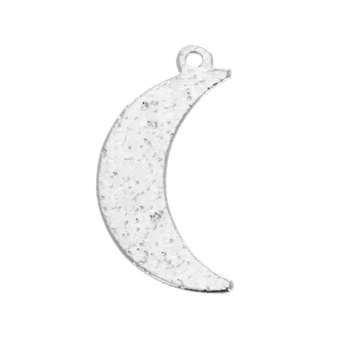 Hammered moon pendant 17x9 mm for DIY jewelry creation - Silver Tone x1