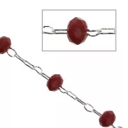 Chain with faceted glass bead 2.95 mm Silver Tone/Red Coral x1m