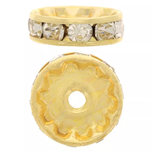 Rhinestones Rondelle 12mm Gold tone/Crystal  x1