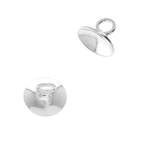 Smooth bead cup - Pendant Holder - welded loop - 8 mm Silver Tone x1