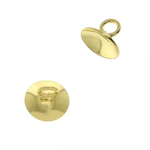 Smooth bead cup - Pendant Holder - welded loop - 8 mm fine Gold plated x1