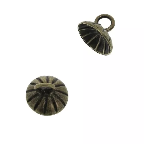 Striated bead cup - Pendant Holder - welded loop - 8 mm Bronze Tone x1