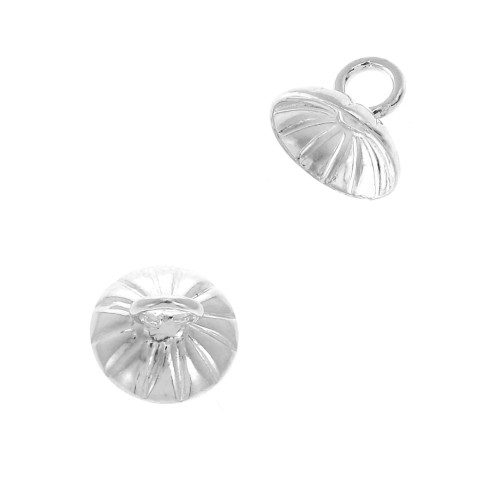 Striated bead cup - Pendant Holder - welded loop - 8 mm Silver Tone x1