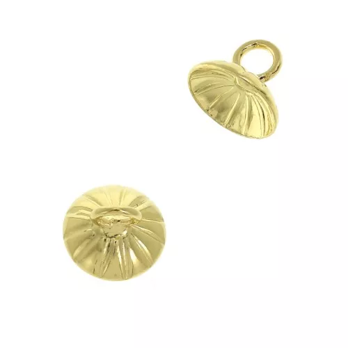 Striated bead cup - Pendant Holder - welded loop - 8 mm fine Gold plated x1