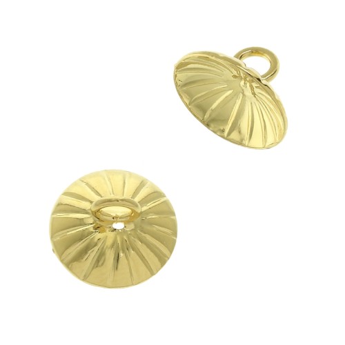 Striated bead cup - Pendant Holder - welded loop - 10 mm fine Gold plated x1