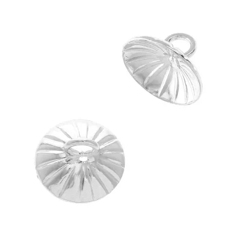 Striated bead cup - Pendant Holder - welded loop - 10 mm Silver Tone x1
