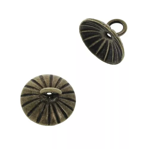 Striated bead cup - Pendant Holder - welded loop - 10 mm Bronze Tone x1