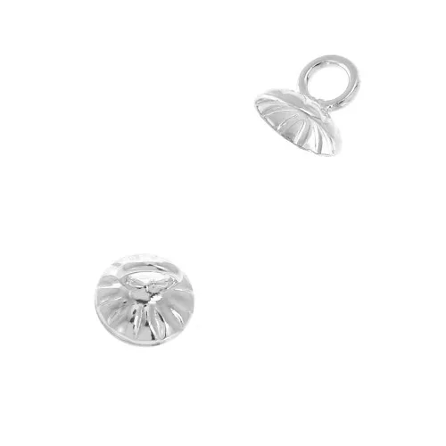 Striated bead cup - Pendant Holder - welded loop - 6 mm Silver Tone x1