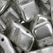 Czech Glass beads Carrier Bead 2 holes 9 x 17 mm Silver Patina x 10