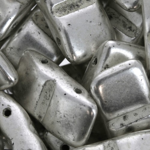 Czech Glass beads Carrier Bead 2 holes 9 x 17 mm Silver Patina x 10