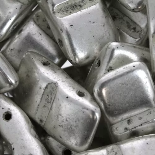 Czech Glass beads Carrier Bead 2 holes 9 x 17 mm Silver Patina x 10
