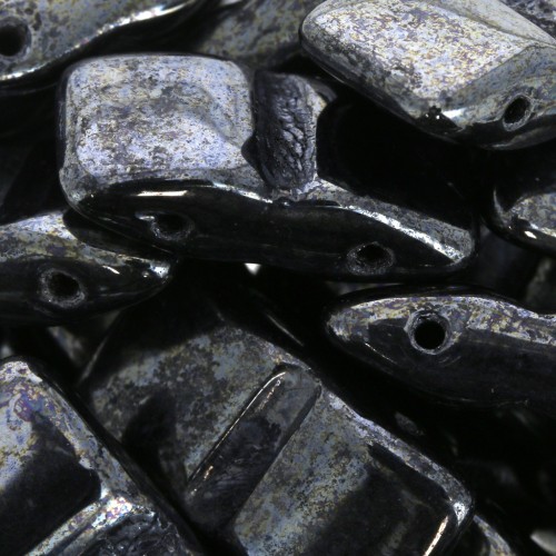 Czech Glass beads Carrier Bead 2 holes 9x17 mm Jet Hematite x10