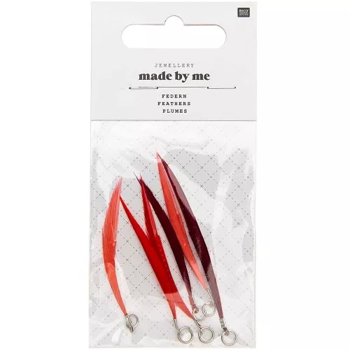 Assortment of 6 feathers - Made by me - 5 cm for DIY jewellery - Red x1