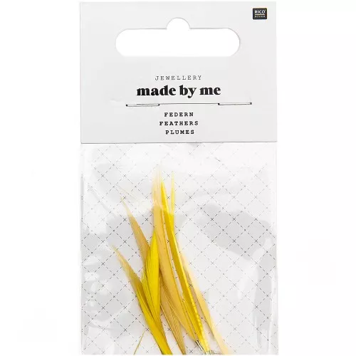 Assortment of 6 feathers - Made by me - 5 cm for DIY jewellery - Yellow x1