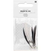 Assortment of 6 feathers - Made by me - 5 cm for DIY jewellery - Black & White x1|raw }}