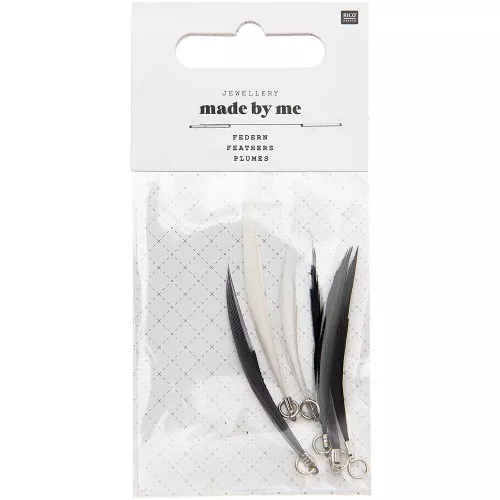 Assortment of 6 feathers - Made by me - 5 cm for DIY jewellery - Black & White x1