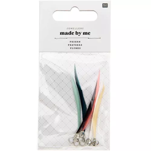 Assortment of 6 feathers - Made by me - 5 cm for DIY jewellery - Multicolored x1