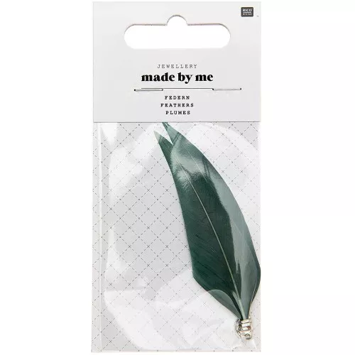 Assortment of 2 feathers - Made by me - 7 cm for DIY jewellery - Green x1