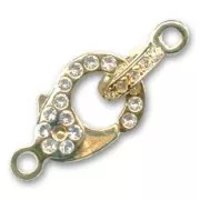 Lobster clasp 21mm with strass Gold tone Crystal x1