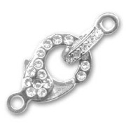 Lobster clasp 21mm Rhodium with strass Crystal x1|raw }}