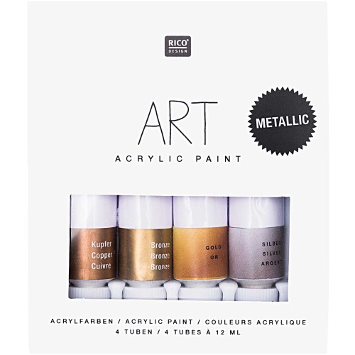 Set of 4 acrylic paints tubes of 12 ml - Art by Rico Design - Metallic x1