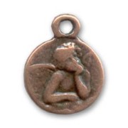 Angel round charm 11mm Old copper tone x1