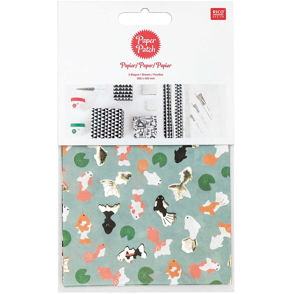 Rico Design Paper Patch 42x30 Cm Japanese Garden Koi Carpe Lotus X3 Sheets Perles Co