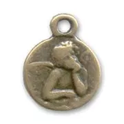 Angel round charm 11mm Bronze tone x1