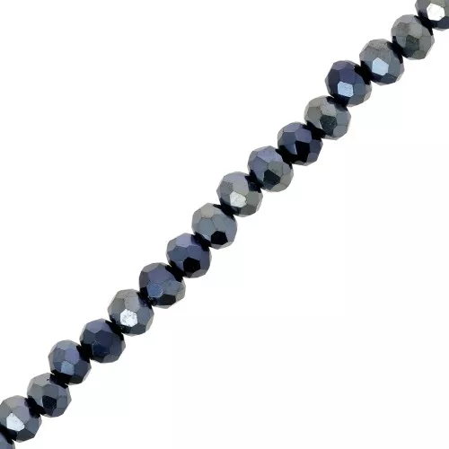 Rondelle beads faceted - round flattened - 4x3.5 mm - Jet Hematite x41cm