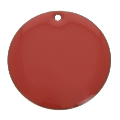 Round metal Epoxy Enamelled sequin 25 mm - Coral Pink x1
